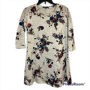 Three Pink Hearts Tan Floral Tunic Dress Size M